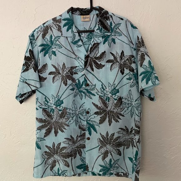 Vintage Royal Creations Hawaiian Shirt -  Light Blue with Palm Trees (Large) - Picture 2 of 4